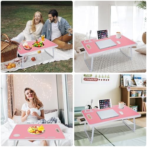 Laptop Bed Table, Laptop Desk for Bed, Foldable Laptop Bed Desk with USB Charge Port, Handle, Desktop Card Slot, Cup Slot, Side Drawer, Portable Laptop Table for Bed Eating Reading Working - Image 6
