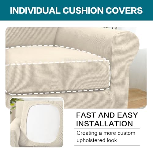 Turquoize 2 Piece Chair Covers for Living Room Armchair Couch Cover with Individual Cushion Covers Furniture Cover for Chairs (Chair,BiscottiBeige) - Image 5