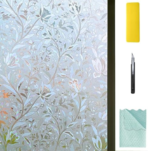 Niviy Excellent Quality 3D Static Cling Window Film Non-Adhesive Window Covering Decorative Flower Privacy Film for Window 35.4" x 118" by Niviy