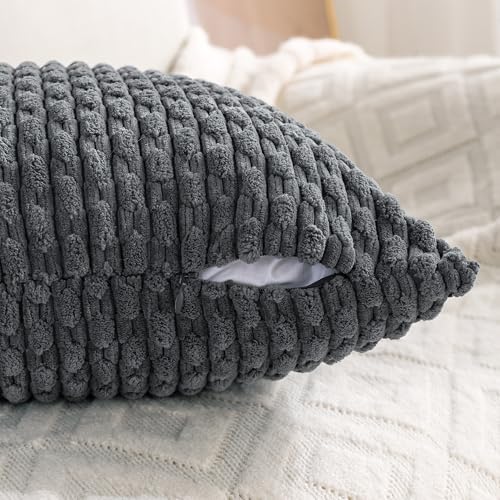 Set of 4 Medium Grey Decorative Throw Pillow Covers 16x16 Inch Corduroy Pillow Covers for Bed Couch Sofa Living Room Soft Square Cushion Cases - Image 5