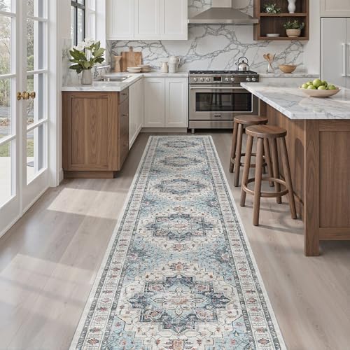 Madane Washable Runner Rugs 2x12 Long for Hallway Kitchen Soft, Blue - Image 5