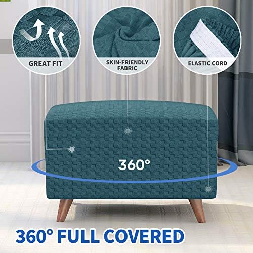 MAXIJIN Jacquard Ottoman Cover Slipcovers Folding Storage Stool Furniture Protector Cover Soft Thick Rectangle Foot Rest Slipcover with Elastic Bottom (Ottoman Large, Peacock Blue) - Image 3
