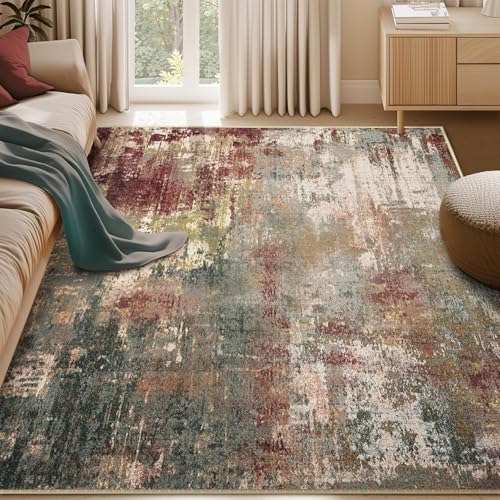 RELEANY Washable 5'x8' Abstract Area Rug for Living Room Rustic Brown by RELEANY
