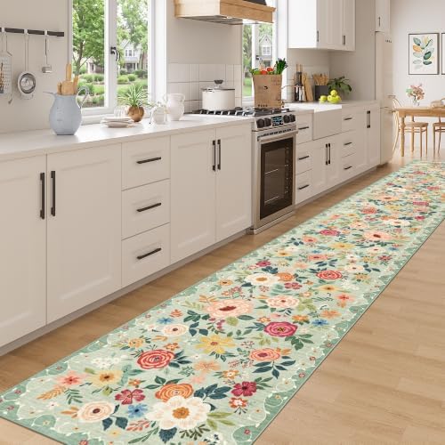 DUKINO 3x20 Runner Rug for Hallway, Floral Washable Long Runner Rug, Green - Image 3