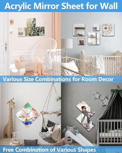Unbreakable Mirror Tiles Self Adhesive,Toddler Mirror for Classroom Decor,Peel and Stick On Small Mirrors for Wall Decor,Shatterproof Plastic Mirrors Stickers for Kids Decorative 4PCS 8.02''x8.02'' - Image 2