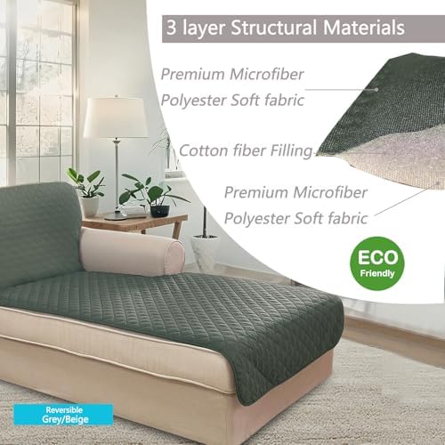 U-NICE HOME Sectional Couch Cover Chaise Lounge Cover, Grey/Beige - Image 5