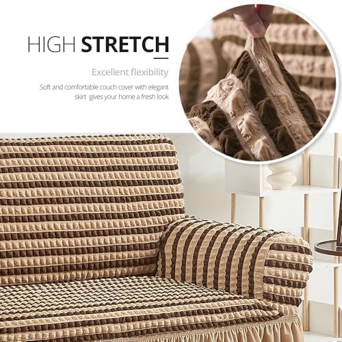 Sofa Cover Double Khaki Couch Cover Stretch Sofa Slipcover with Skirt - Image 2