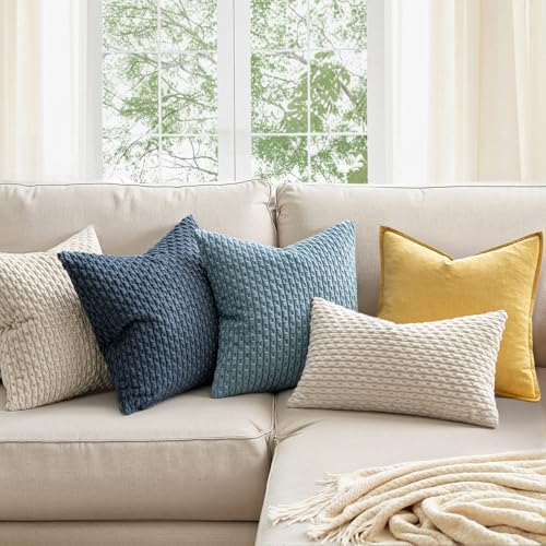 MIULEE Euro Sham Decorative Throw Pillow Covers 24x24 Cream White Corduroy - Image 2