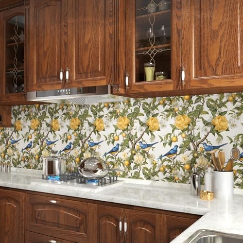 Danodoi Yellow Vintage Lemon Bird Peel and Stick Wallpaper 17.5" x 118" | Waterproof Vinyl Self Adhesive Removable Renter Friendly Floral Contact Paper - Image 5