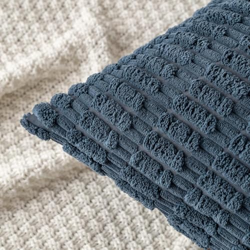 MIULEE Lumbar Corduroy Decorative Throw Pillow Covers 12x20 Blue Pack of 2 - Image 5