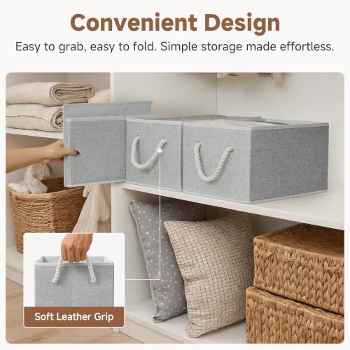 StorageWorks Storage Baskets for Shelves, Closet Organizers and Storage Bins, Fabric Organizer Bins for Clothes, Closet Shelf Organizer, Gray, Large, 3-Pack - Image 3