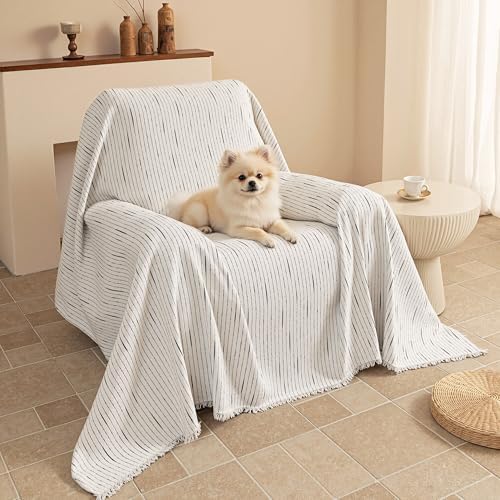 MYSKY HOME Oversized Armchair Couch Cover for 1 Cushion Couch, Washable Sofa Protector, Chair Couch Covers Sofa Covers Sofa Throws Sofa Slipcovers Futon Cover for Pet, Kid, 71"X91", White by MYSKYHOME