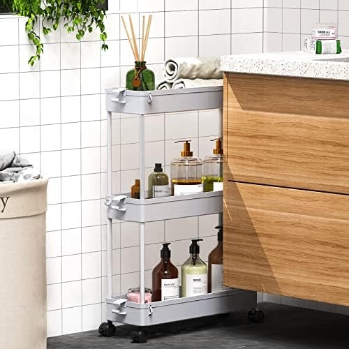 SPACEKEEPER Slim Rolling Storage Cart, 3 Tier Bathroom Cart Organizer, Gray - Image 6