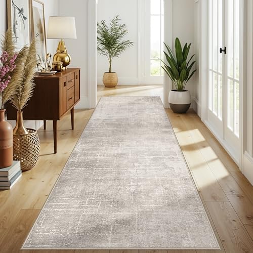 Hallway 4x10 Washable Runner Rug:Stain Resistant Abstract Rug for Kitchen Entryway Farmhouse Soft Carpet for Bathroom Bedroom Thin Laudry Living Room Floor Mat with Non Slip Backing(4x10,Beige/Cream) - Image 2