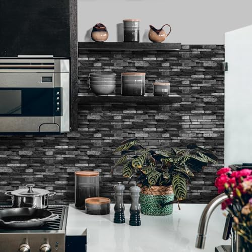 3D Textured Peel and Stick Backsplash,20-Piece PVC Tiles,Black | Waterproof & Durable, Perfect Decor for Kitchen, Bathroom and Home Wall Renovation - Image 4