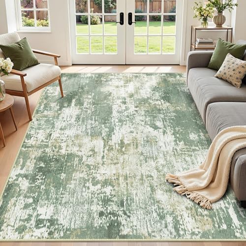 RELEANY Washable 5'x7' Abstract Area Rug for Living Room Light Green by RELEANY