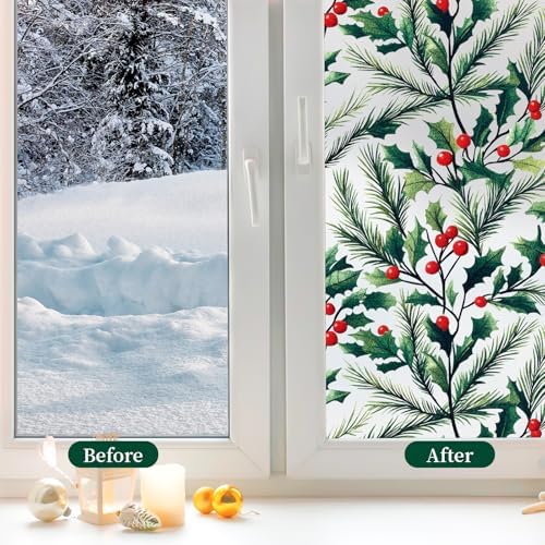 Bloss Frosted Glass Window Privacy Film,Christmas Stained Glass Windows Clings,Decorative Bathroom Window Stickers,Non-Adhesive Windows Sticker for Home/Office (17.5 x 118 inches) - Image 6