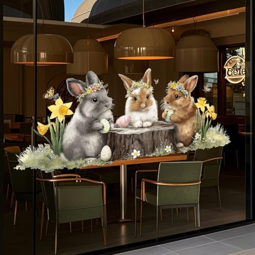 ANNA QUEEN Spring Bunny Wall Decals Peel and Stick Cute Rabbits with Eggs Spring Wall Stickers Removable Vinyl Happy Easter Wall Decor for Nursery Kids Room Bedroom - Image 5
