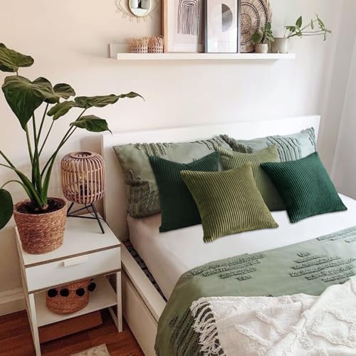 Topfinel Dark Green Euro Shams Decorative Throw Pillow Covers 22x22 Inch Set of 4,Soft Corduroy Striped Gradient Color Large Cushion Cover for Beach,Patio,Balcony,Living Room,Summer Home Decor - Image 7