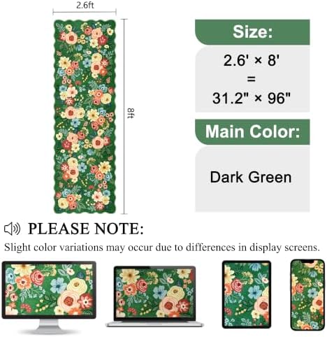 DUKINO 2.6x8 Runner Rug, Floral Washable Kitchens Rug Non Slip, Dark Green - Image 2