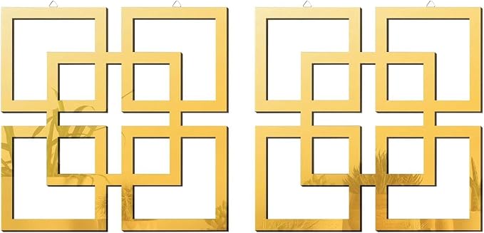 flangairy 2 Piece Gold Geometric Wall Mirrors, 11.8 Inch Wooden Frame Acrylic Mirror Decor for Bathroom Bedroom Living Room Modern Farmhouse Home Decorations by flangairy