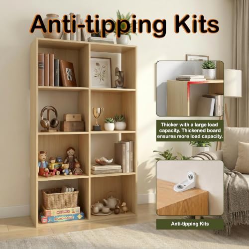 WannabeMyself【Sturdy Build&Easy Assembly】8 Cube Storage Organizer with Anti-Tipping Kits,Reversible Open Back Book Shelf, Bookcase for Living Room,Bedroom,Entrance Hall,Office,24.1×11.4×47.7,Oak Color - Image 3