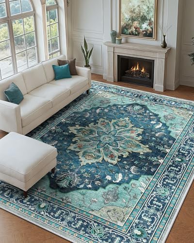 RELEANY Washable Area Rug, Large 9'x12', Teal - Image 2