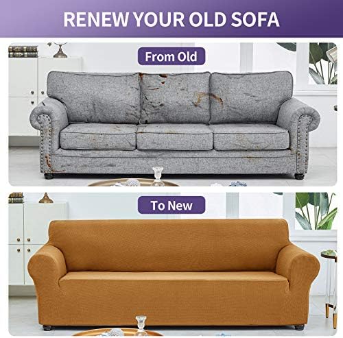Joccun Stretch Couch Cover Slipcovers, 1-Piece Sofa Covers for 3 Cushion Couch Spandex Jacquard Washable Furniture Protector Cover for Living Room,Kids,Pets(Sofa,Gold) - Image 6