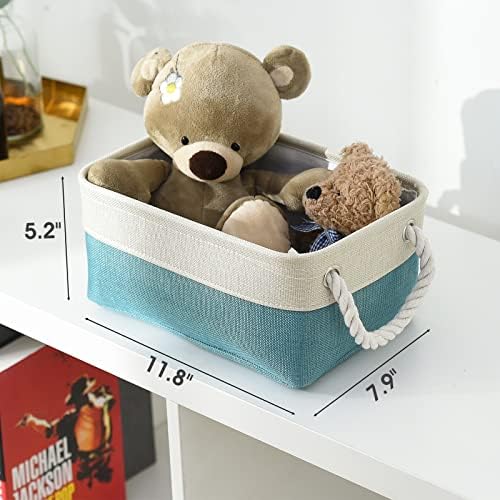 TheWarmHome Storage Bins for Shelves - Small 6 Pack 11.8x7.8x5.2 inch Sturdy Storage Basket W/Handles, Decorative Foldable Storage Baskets for Organizing Closet Nursery Toy(White & Green) - Image 4