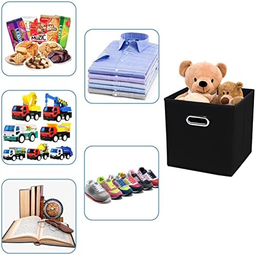 Black Fabric Cubby Storage Bins，13x13x13 Inches ，Cube Organizer Bin Foldable Storage Boxes with Dual Handles Fabric Organizer Box and collapsible Storage basket，Set of 3 ，Black - Image 3