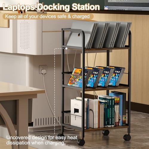 Feyejade Rolling Book Cart with Removable Dividers, 3-Tier File Cart with Wheels, Utility Storage Rack for Office, Home, Classroom, Art Supply Organizer, Binder and Laptop Shelf Rack - Image 4