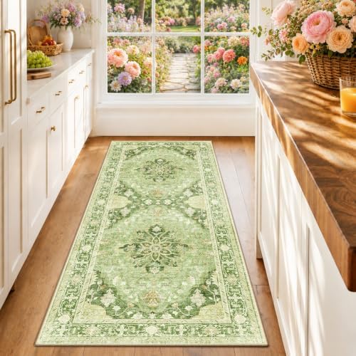 RELEANY Washable Area Rug, Runner 2'x6', Green/Yellow by RELEANY