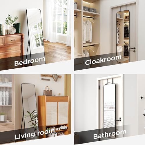 57x16" Full Length Mirror Floor Stand,Over the Door,Wall Mounted Black - Image 2