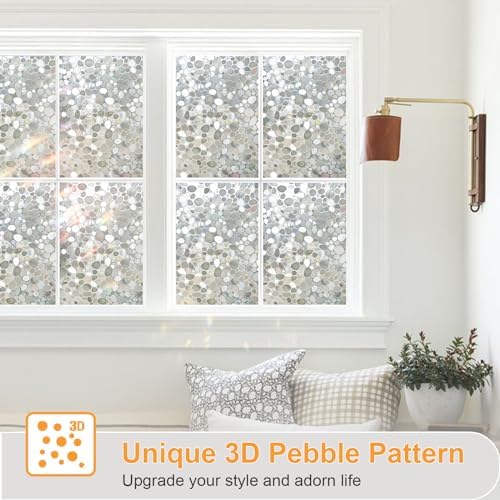 Window Privacy Film, Stained Glass Films, 3D Pebble Rainbow Windows Cling Decorative Window Decals, Sun Blocking Stickers Static Cling Door Windows Covering (Pebble, 35.4" x 157.4") - Image 3
