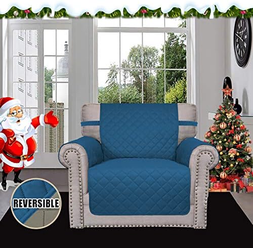 Easy-Going Reversible Couch Cover, Small Chair, Peacockblue/Beige - Image 2