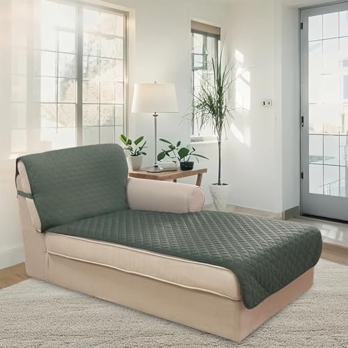 U-NICE HOME Sectional Couch Cover Chaise Lounge Cover, Grey/Beige - Image 2