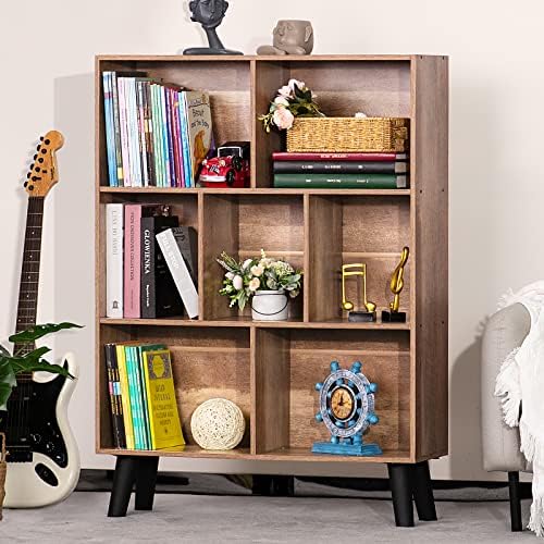 LEYAOYAO Cube Bookshelf, Mid-Century Modern Book Shelf with Legs, Oak - Image 5