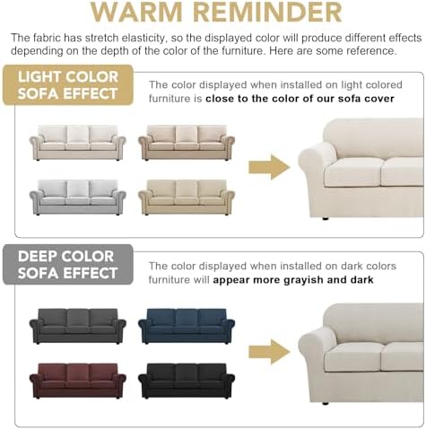 H.VERSAILTEX 4 Piece Stretch Sofa Covers for 3 Cushion Couch Covers for Living Room Furniture Slipcovers (Base Cover Plus 3 Seat Cushion Covers) Upgraded Thicker Jacquard Fabric (XL Sofa, Ivory) - Image 4