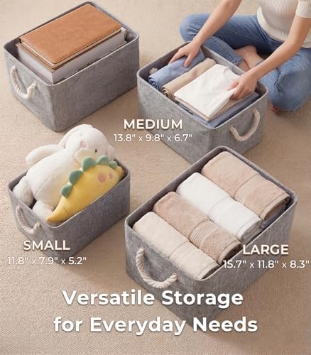 TheWarmHome Storage Bins for Shelves - 11.8x7.9x5.2 inch Grey Small Storage Baskets for Organizing, Fabric Storage Cubes Closet Organizer for Home Nursery Gift Decorative (Gray) - Image 6