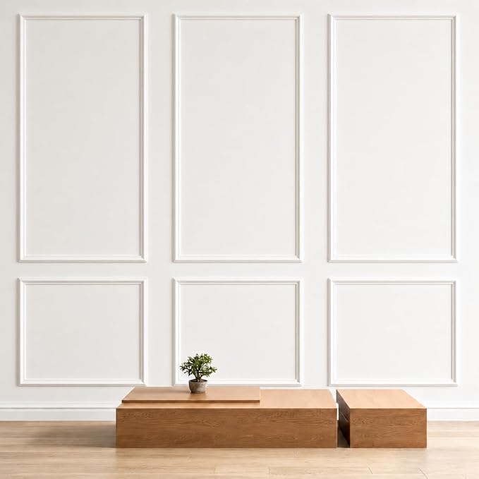 White Peel and Stick Wall Molding Kit Frame Premade Moulding Panels | (54"x24") Accent Self Adhesive Wainscoting Panels - Ready to Assemble Art Faux Wood Trim for Interior Walls Home Decor by Abyssaly