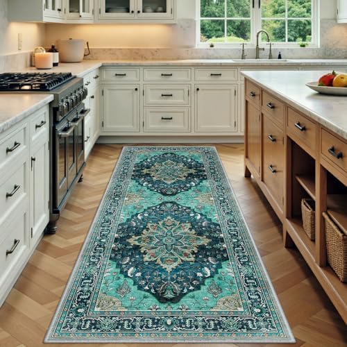RELEANY Washable Area Rug, Runner 3'x8', Teal by RELEANY