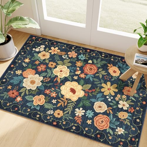 DUKINO 2x3 Entryway Rug, Door Mat Soft Washable Rug Non Slip, Navy Blue by DUKINO