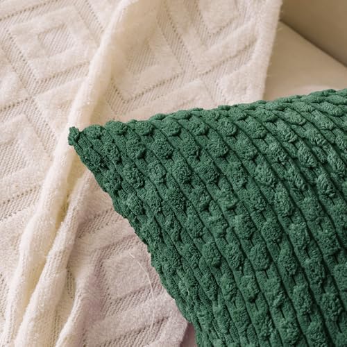 Set of 4 Dark Green Decorative Throw Pillow Covers 12x20 Inch Corduroy Pillow Covers for Bed Couch Sofa Living Room Soft Cushion Cases - Image 2