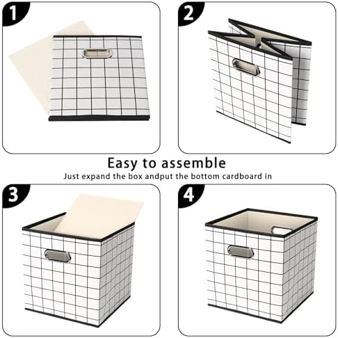 Fabric Cloth Storage Bins,Fabric Cube Organizer with Dual Handles Foldable Cube Storage Baskets for Home Bedroom Storage,Set of 6,(White grid) - Image 6