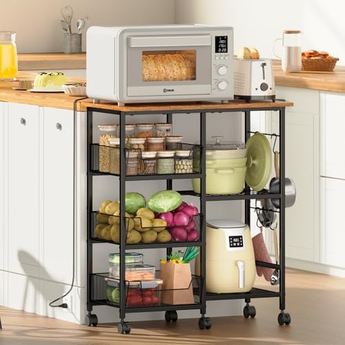 Rolling Kitchen Microwave Organizer Cart, Adjustable Shelves, Black by Lyuwanxian