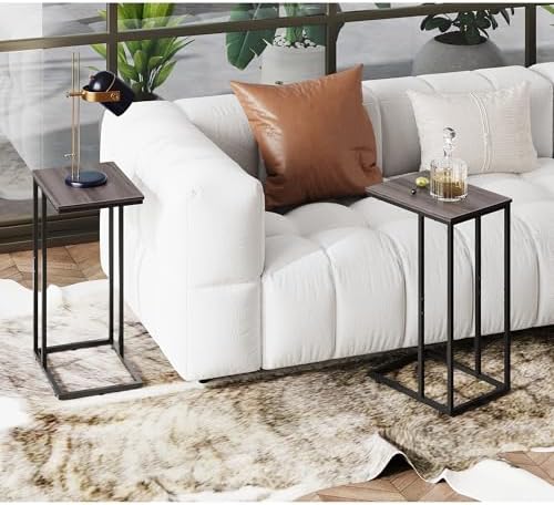 WLIVE C Shaped End Tables Set of 2, C Table Side Table for Couch, TV Trays Set of 2, Couch Side Tables that Slide Under, Small Side Table, C Table for Sofa, Living Room, Bedroom, Small Space, A-Grey - Image 2