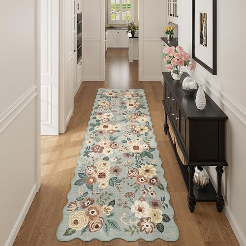 DUKINO 2x10 Runner Rug for Hallway, Washable Kitchen Rugs, Sage Green by DUKINO