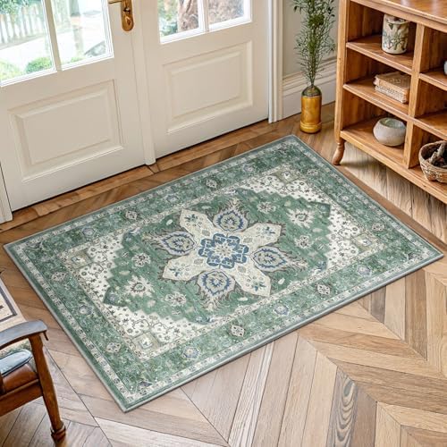 AMADA HOMEFURNISHING 2x3 Washable Area Rug, Low-Profile Entryway Rug with Non-Slip Backing & Durable Edge Binding, Vintage Rug Pattern, Small Rugs for Entryway, Kitchen & Living Room by AMADAHOMEFURNISHING