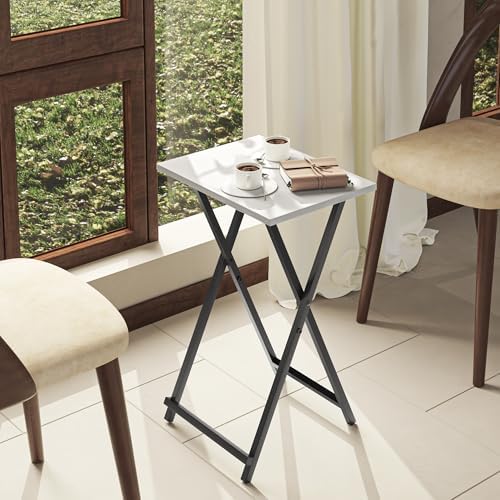 Acovy Foldable TV Trays, Small Folding Table, TV Trays Set of 2, TV Dinner Tray, Side Table for Bed, Couch, Portable Easy to Move, White - Image 4