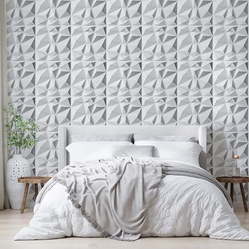 AMIGO 33 Piece 3D Wall Panels Diamond Pattern, High-Strength PVC, 12''x12'' Deformation-Resistant, Recyclable, Waterproof, Heat-Resistant, Odorless, Matte White - Image 4